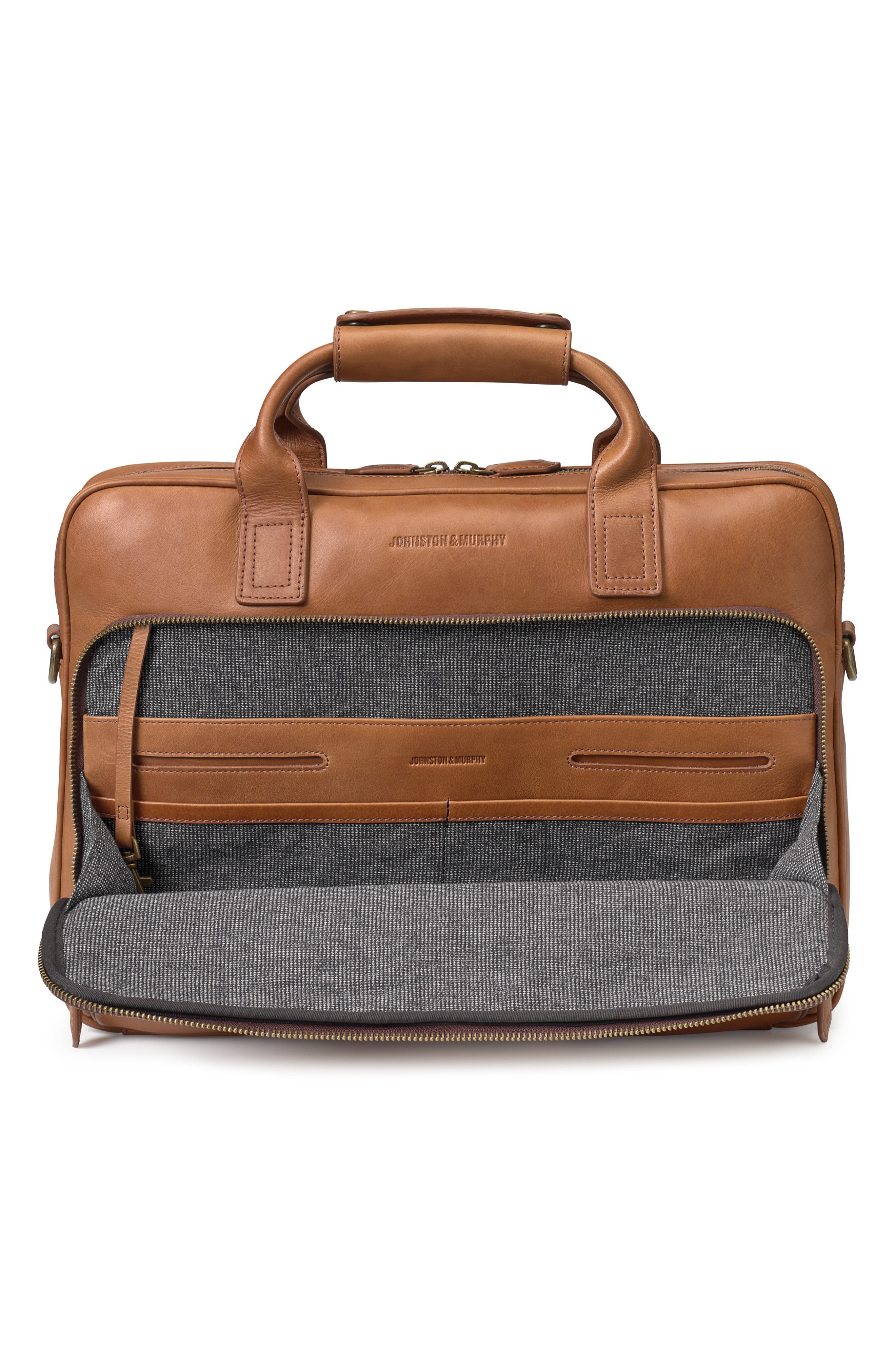 Johnston & Murphy Rhodes Leather Briefcase, Alternate, color, Tan Full Grain