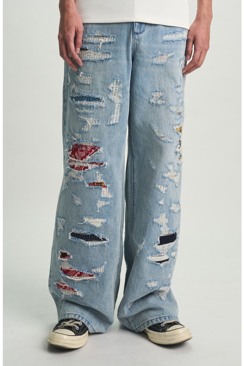 Franco Rip & Repair Wide Leg Jeans, Main, color, FRAYED INDIGO
