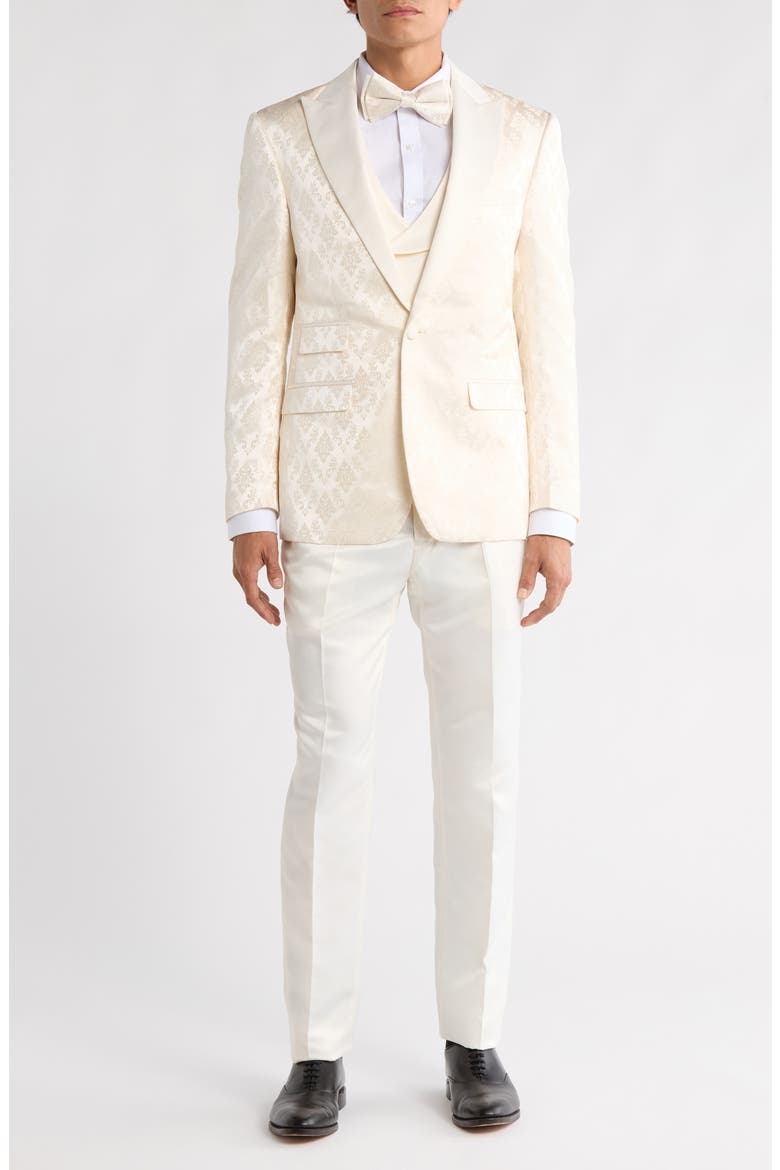 Stacy Adams Solid Peak Lapel 3-Piece Tuxedo, Main, color, IVORY