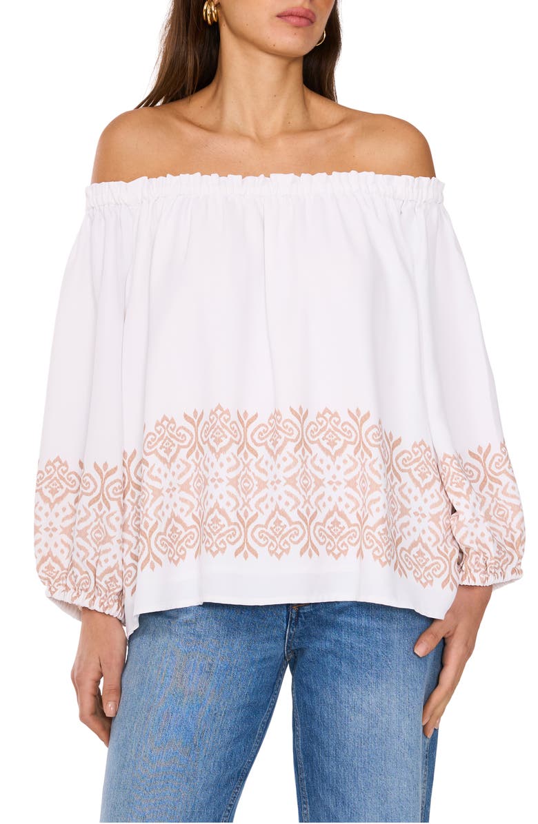 Vince Camuto Border Print Off the Shoulder Top, Main, color, 