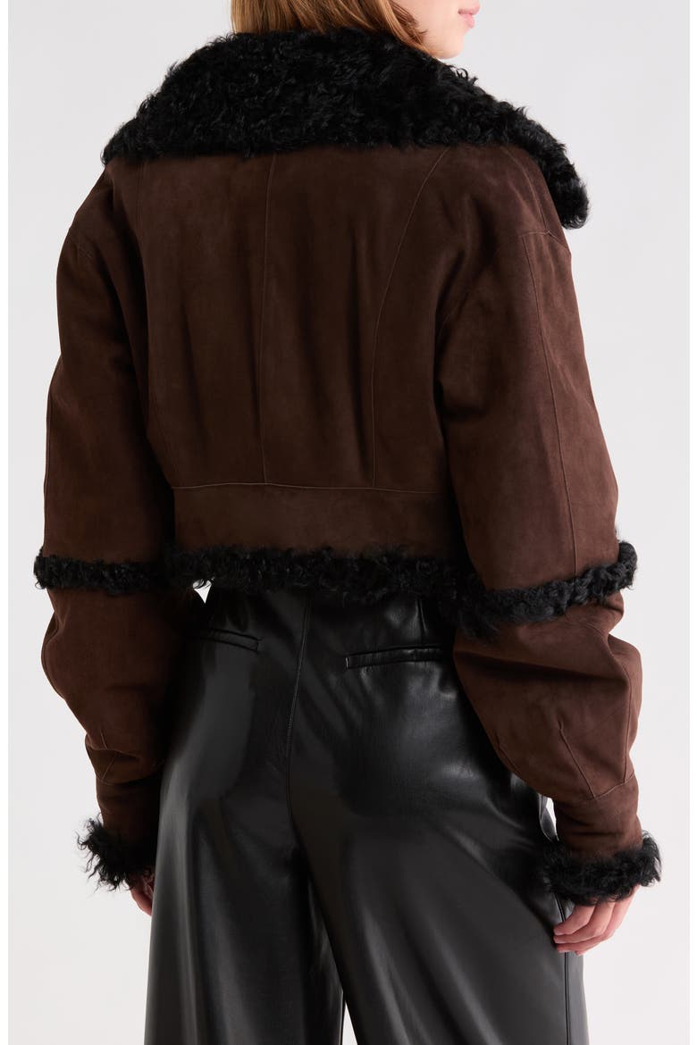 Cropped Suede Jacket with Faux-Shearling Trim, Alternate, color, EBONY