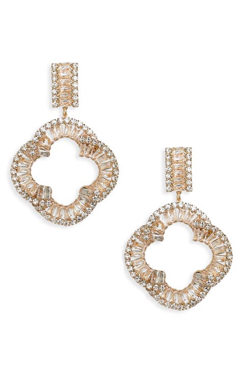 Crystal Quatrefoil Drop Earrings