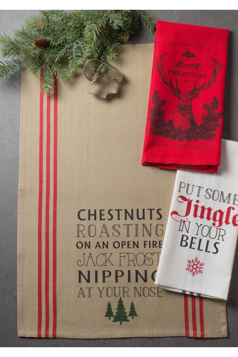 Asst Stag Christmas Print Dishtowel Set/3, Alternate, color, Christmas Stag