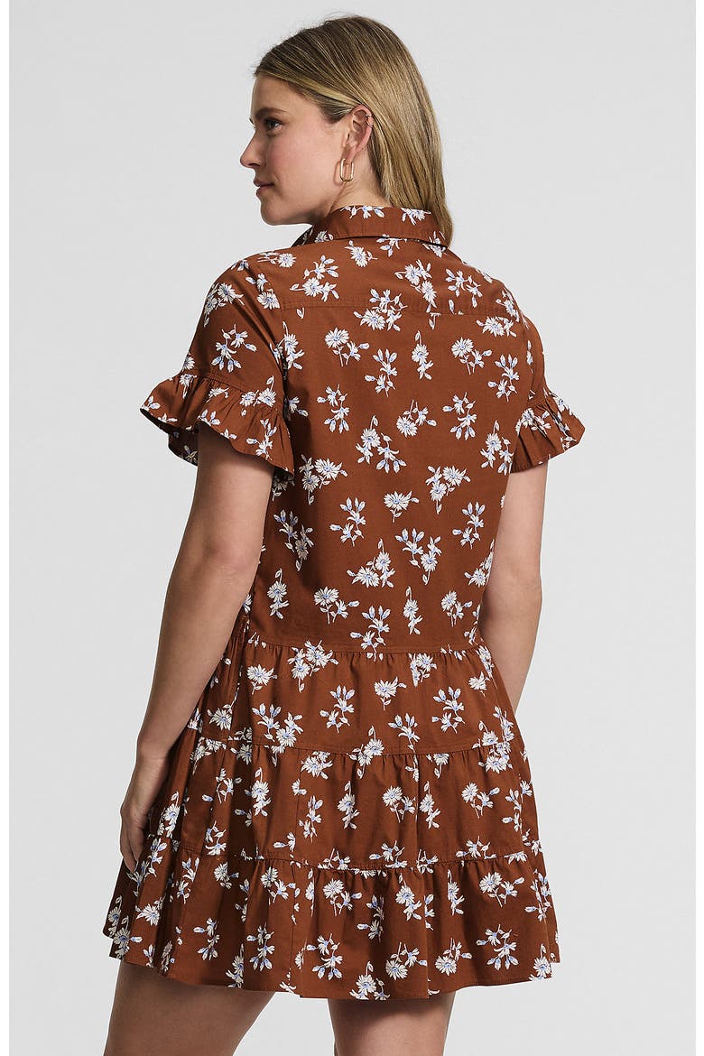 Poplin Flutter Sleeve Knee Length Popover Dress, Alternate, color, Rich Ginger Brown Floral