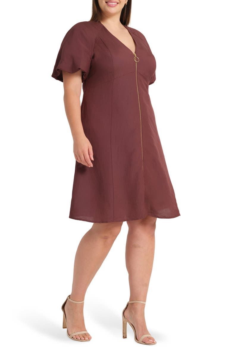 Estelle Heather Front Zip Puff Sleeve Dress, Alternate, color,
