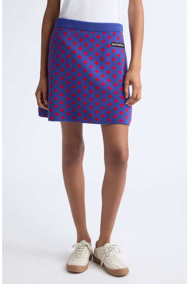 Koillis Pallo Kioski Polka Stretch Wool Miniskirt, Main, color, BLUE