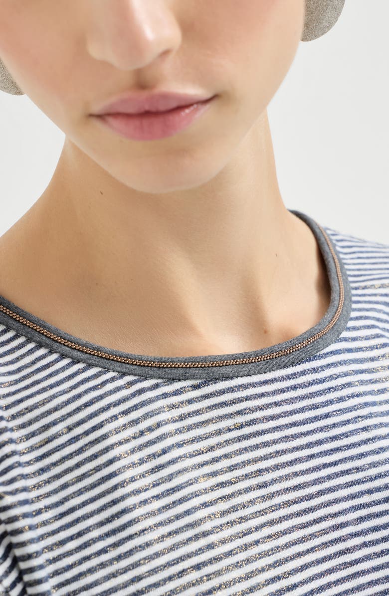 Brunello Cucinelli Striped jersey top with monili, Alternate, color, Blue