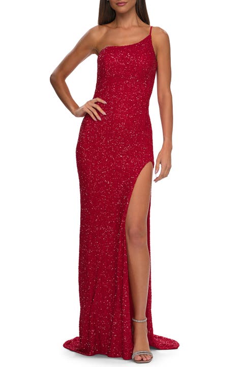 Elegant Soft Sequin One Shoulder Long Dress in Jewel Tones