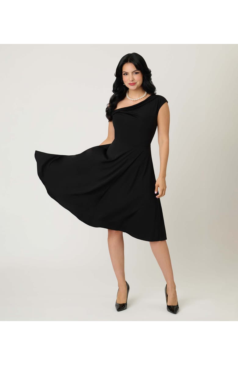 Unique Vintage Plus Size Asymmetrical Neck Swing Dress, Main, color, Black Solid