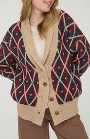 Blu Pepper Argyle Cotton Button Front Cardigan