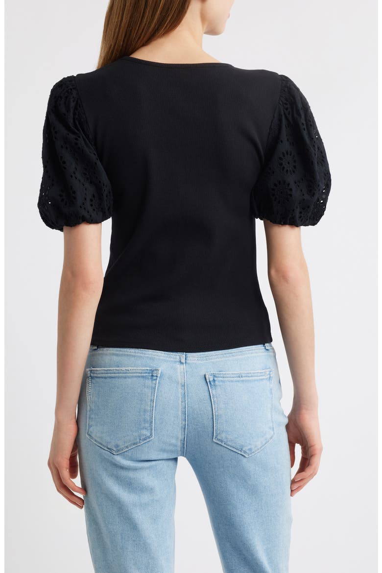 Marina Eyelet Puff Sleeve T-Shirt, Alternate, color, BLACK