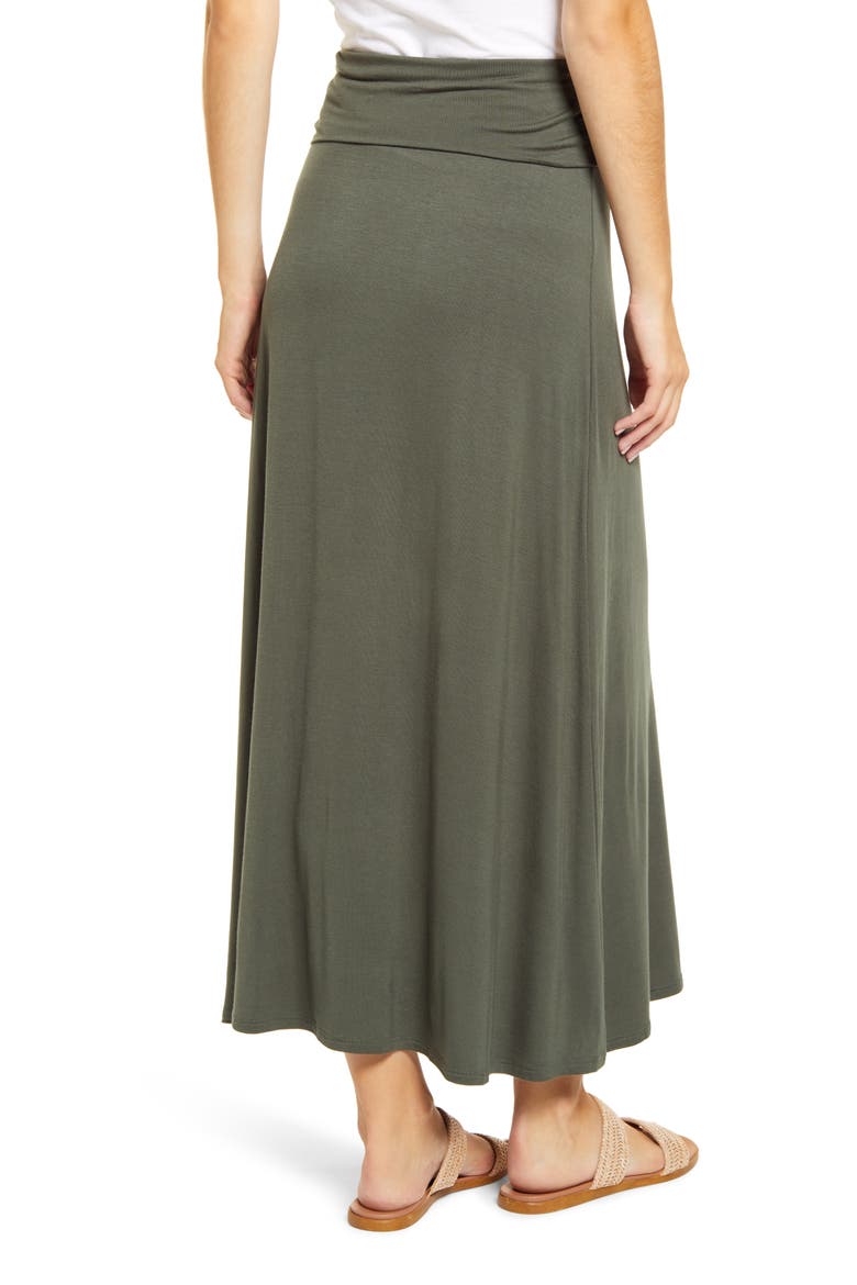 Roll Top Maxi Skirt, Alternate, color, DK OLIVE