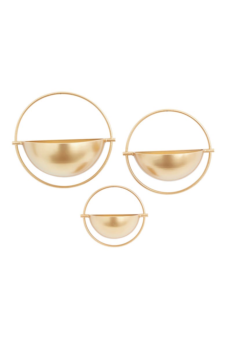 Goldtone Metal Indoor Outdoor Geometric Wall Planter - Set of 3, Alternate, color, GOLD