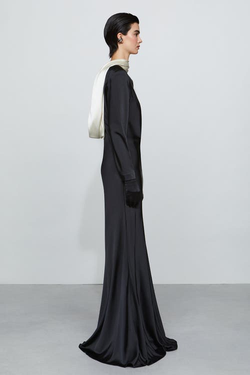 Et Ochs Allegra Draped Low-back Charmeuse Gown In Black