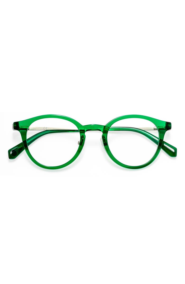 eyebobs Golden Age 45mm Round Reading Glasses, Main, color, Green Apple Crystal / Silver