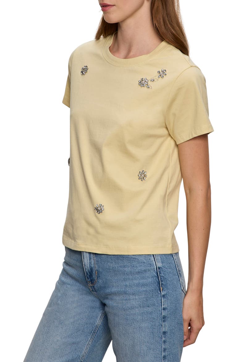Floral Crystal Embellished Organic Cotton T-Shirt, Alternate, color, BUTTERCREAM WHITE