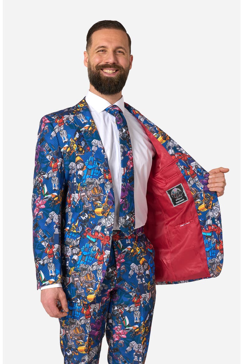 x Transformers Slim Fit Two-Piece Suit & Tie Set, Alternate, color, BLUE MULTI