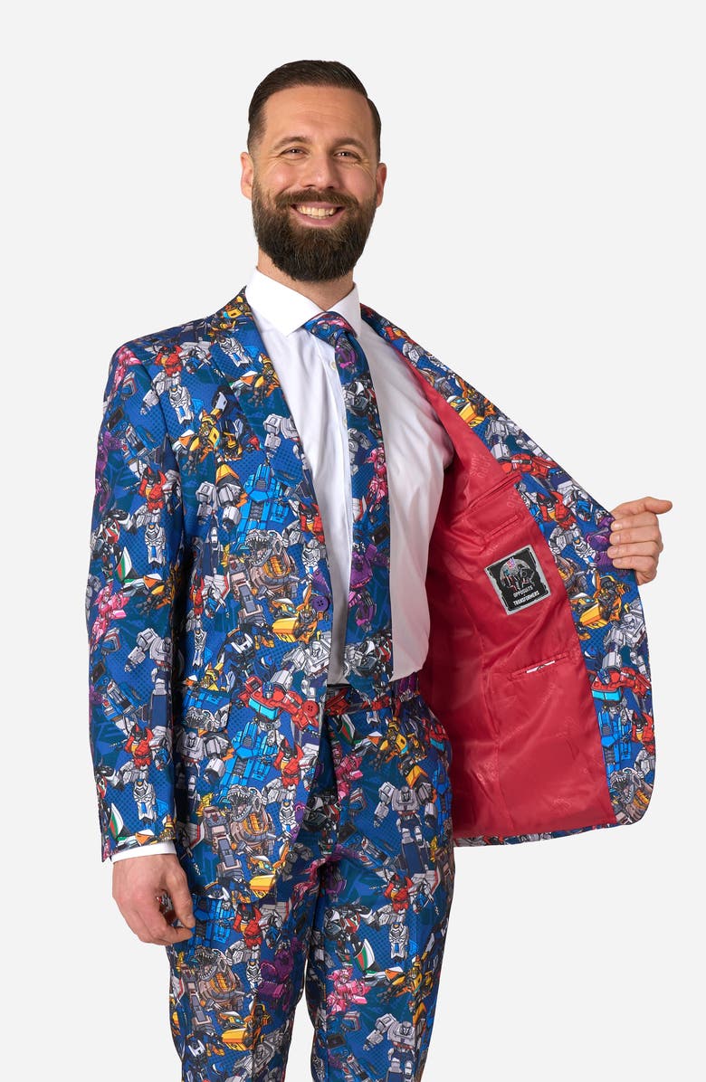OppoSuits x Transformers Slim Fit Two-Piece Suit & Tie Set, Alternate, color, Blue Multi