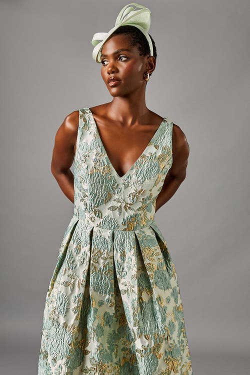 Coast V-neck Jacquard Midi Dress In Gray