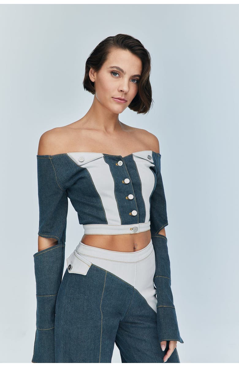 Jendue Monte Off Shoulder Top, Alternate, color, Niagara Blue