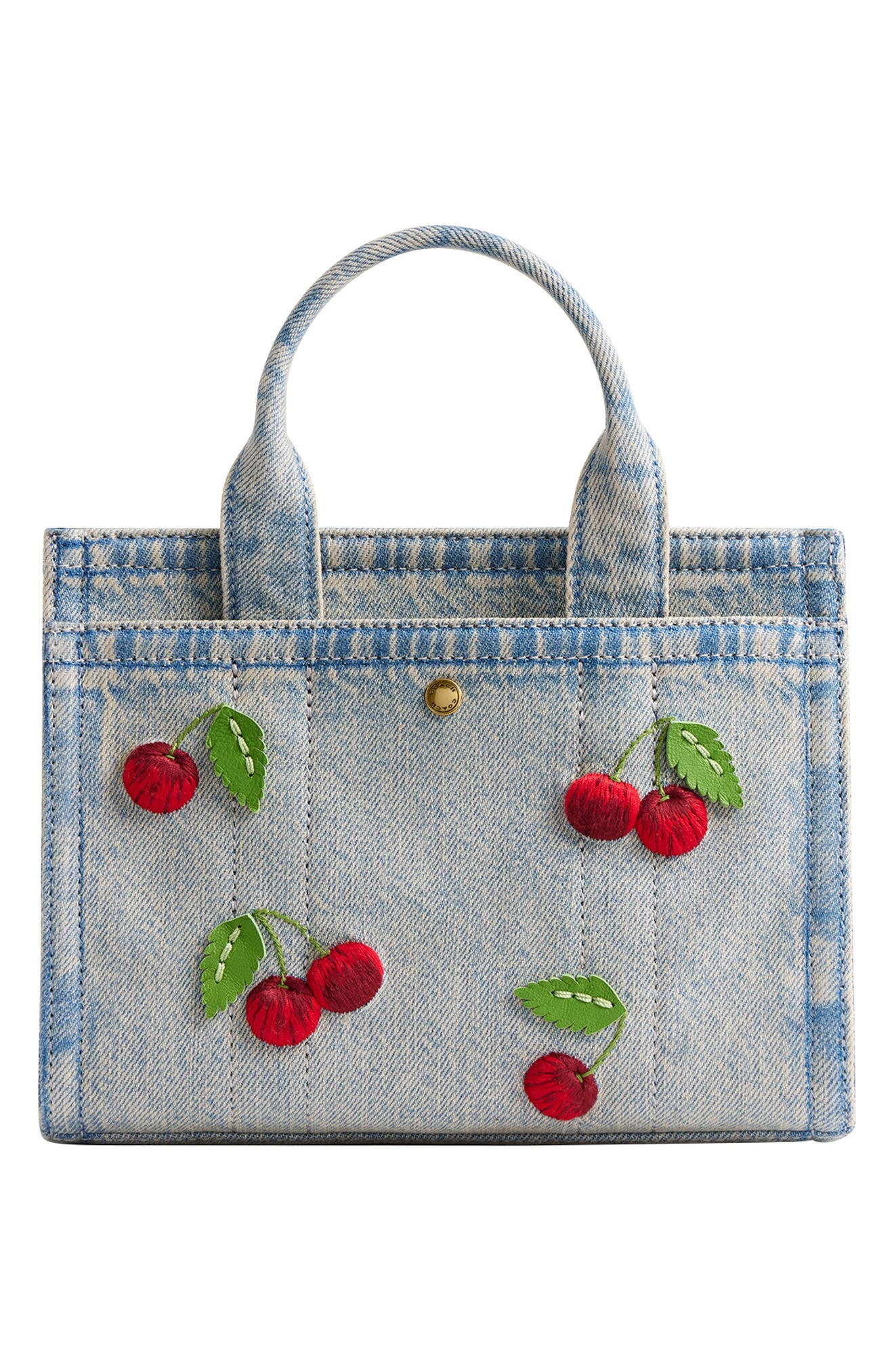 COACH Cherry Embroidered Denim Cargo Tote, Alternate, color, Denim Multi
