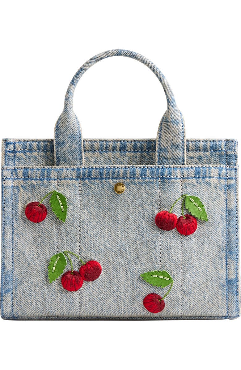 COACH Cherry Embroidered Denim Cargo Tote, Alternate, color, Denim Multi