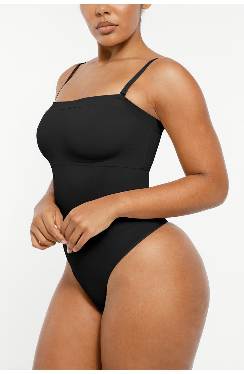 Shapellx Skin Flow Strapless Sculpt Thong Bodysuit, Alternate, color, Black