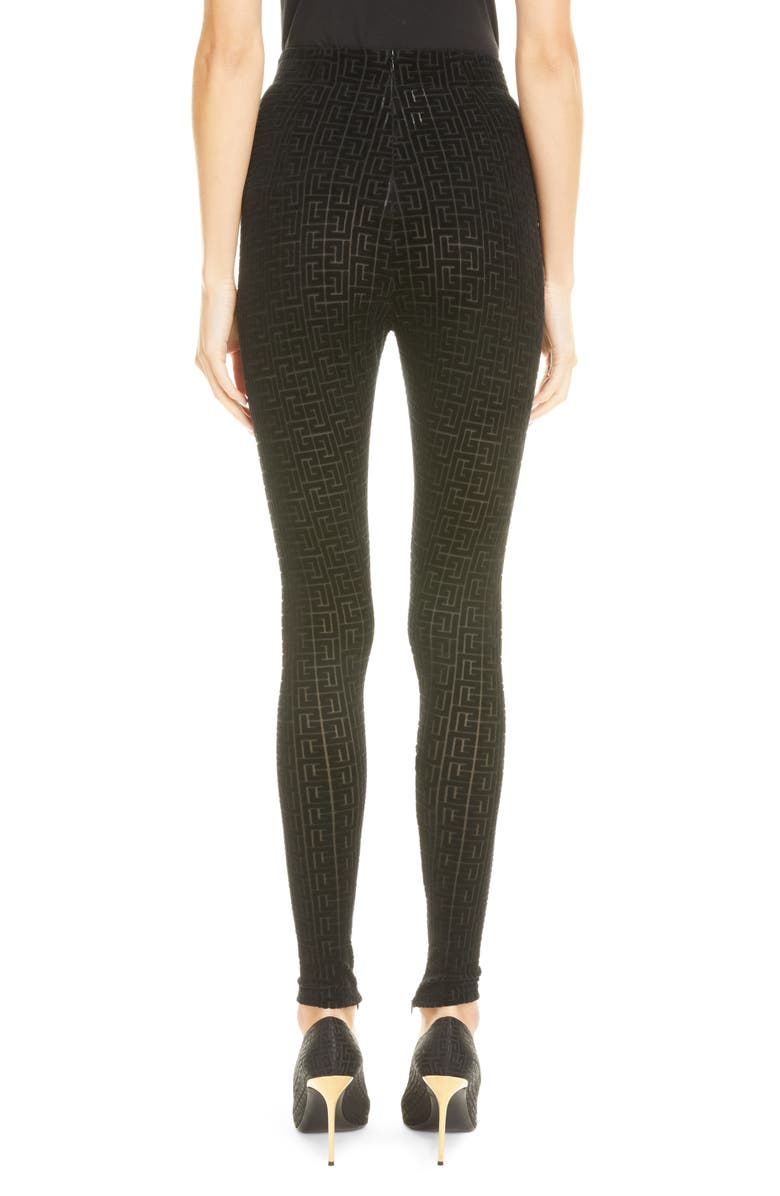 Balmain High Waist Monogram Velvet Leggings, Alternate, color,