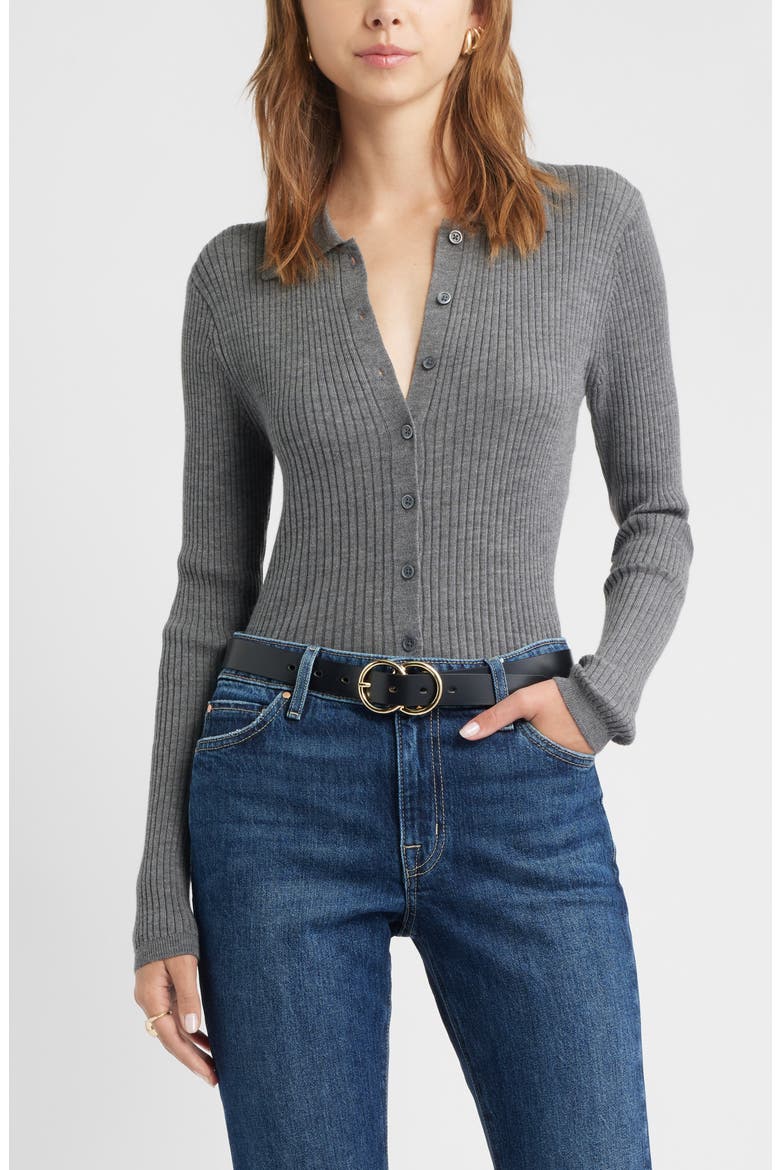 Collared Merino Wool Cardigan, Main, color, GREY CHARCOAL HEATHER