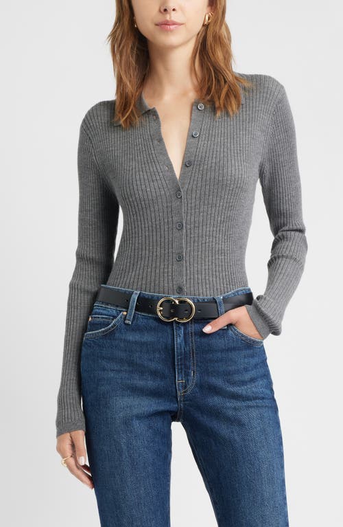 Open Edit Collared Merino Wool Cardigan In Gray