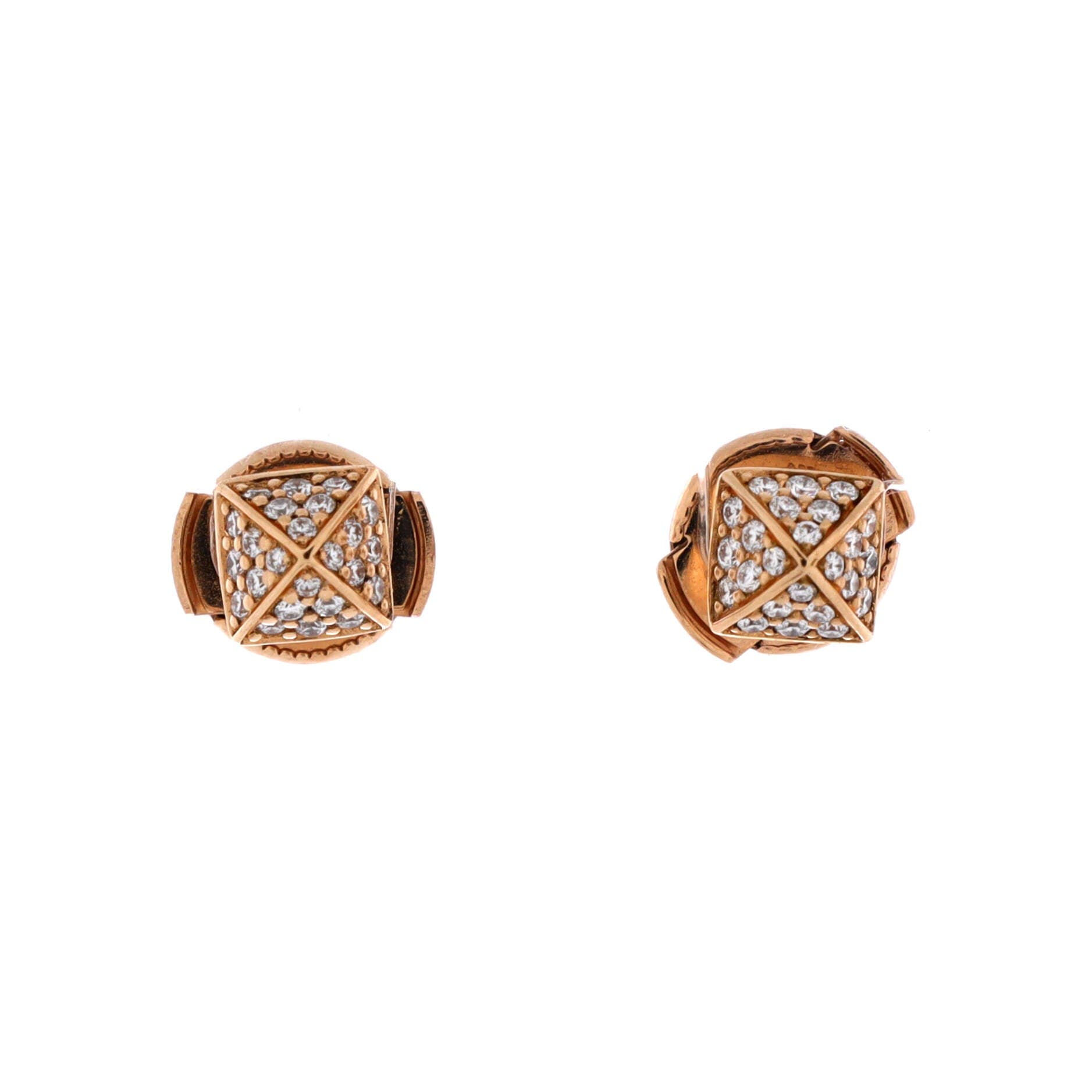 Pre-Owned Hermes Clou d'H Stud Earrings 18K Rose Gold with Diamonds, Main, color, Rose Gold