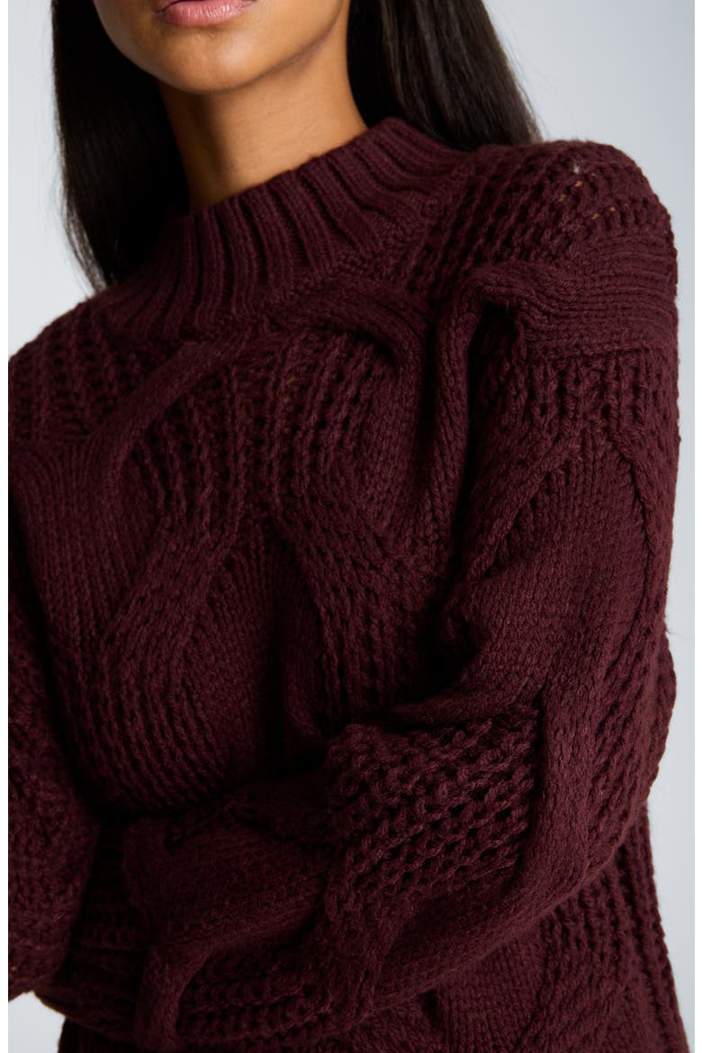 Oversized Cable Knit Mock Neck Sweater, Alternate, color, SUGAR BEET