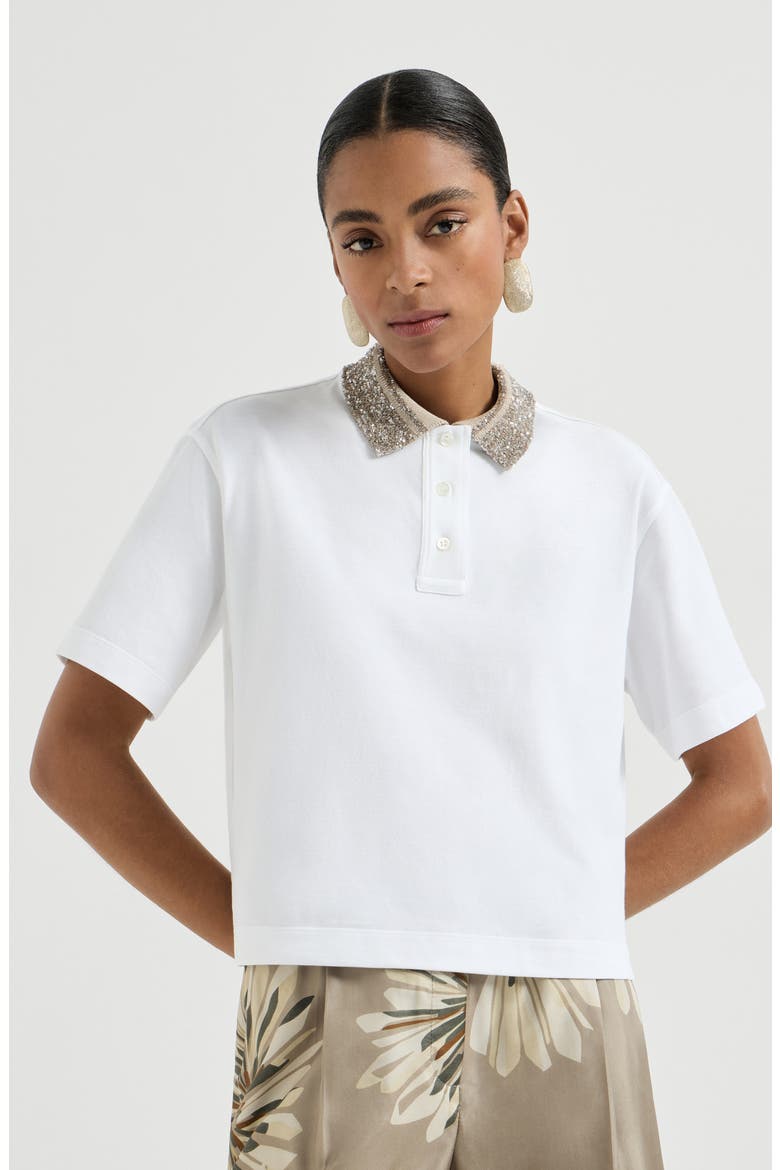 Polo with dazzling knit collar, Main, color, White