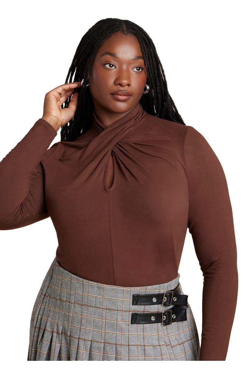 ELOQUII Keyhole Twist Drape Top, Main, color, Chicory Coffee