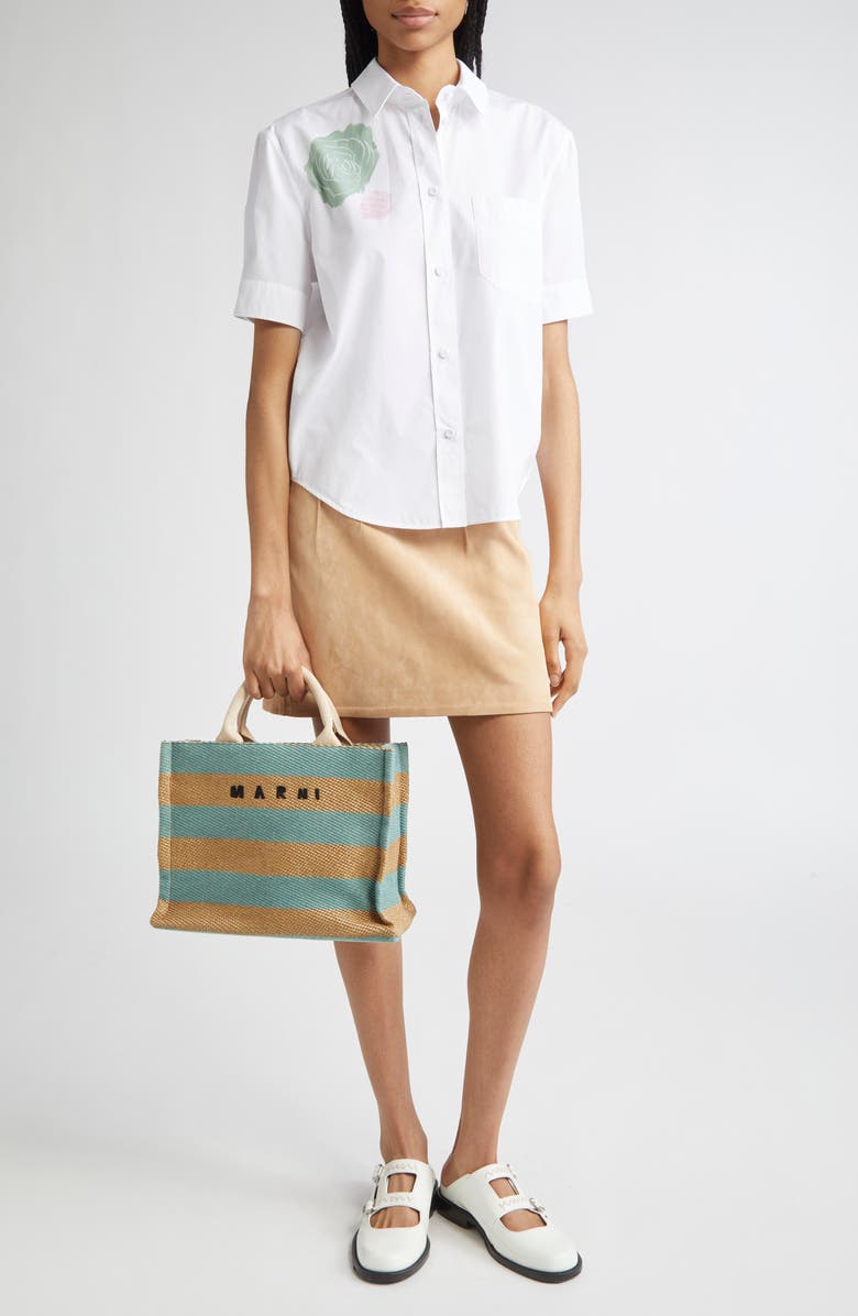 Marni Rose Print Poplin Button-Up Shirt, Alternate, color, Fpw01 Lily White