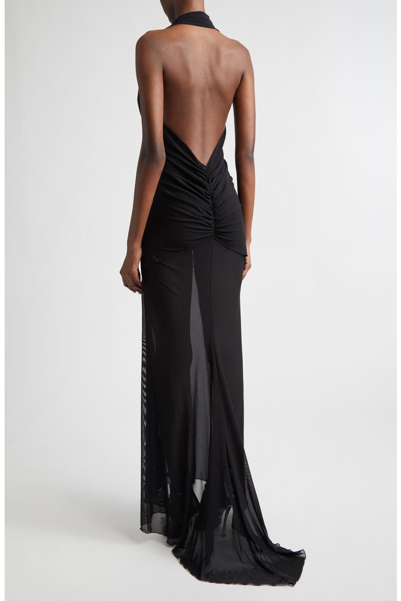 Stretch Mesh Halter Dress, Alternate, color, BLACK