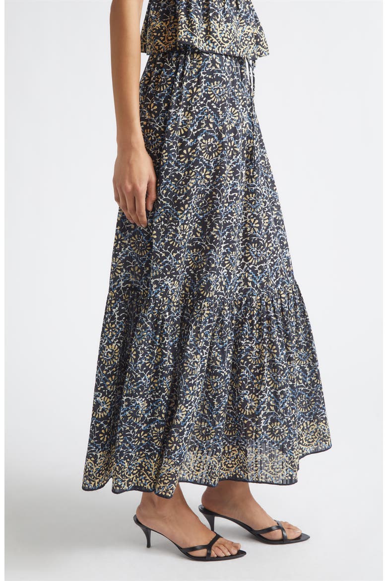 Olina Print Tiered Cotton Maxi Skirt, Alternate, color, MIDNIGHT BLOOM