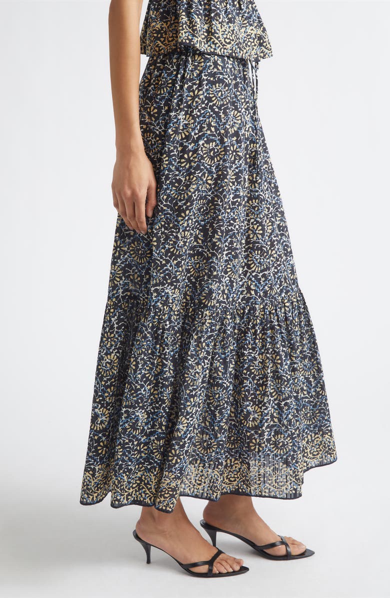 Ulla Johnson Olina Print Tiered Cotton Maxi Skirt, Alternate, color, Midnight Bloom