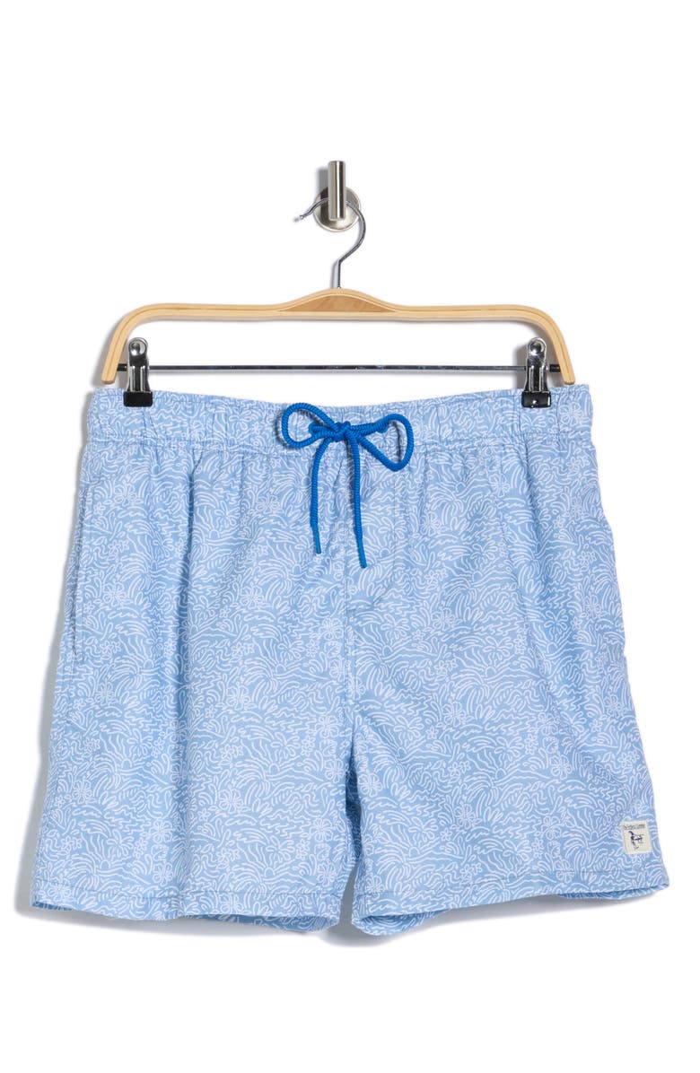Vintage Summer Endless Print Volley Swim Trunks, Main, color, Denim