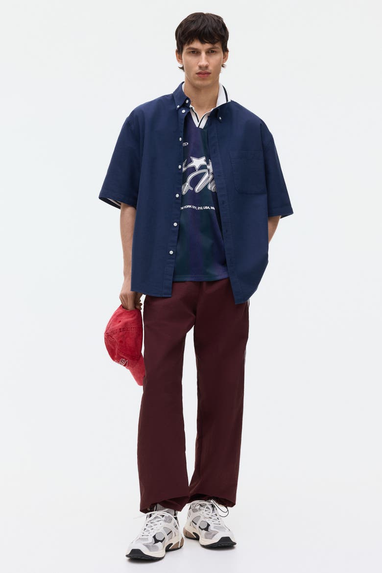 Relaxed Fit Short-sleeved Oxford Shirt, Main, color, Dark blue