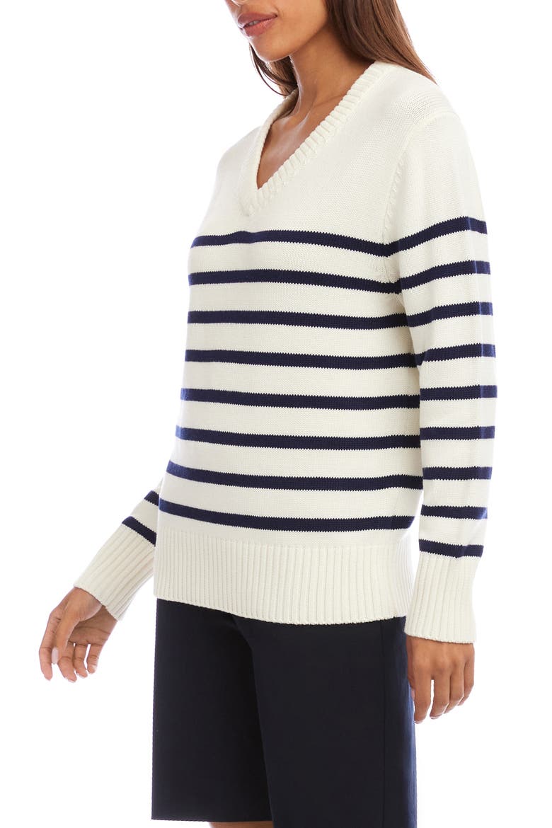 Stripe V-Neck Sweater, Alternate, color, WHITE/NAVY