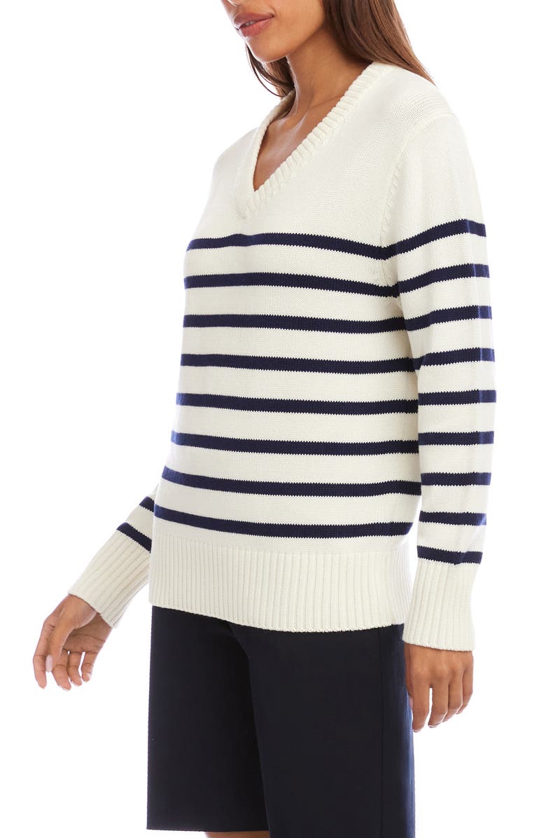 Karen Kane Stripe V-Neck Sweater, Alternate, color, White/Navy