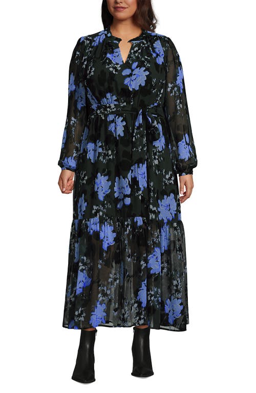 Lands' End Plus Size Chiffon Tiered Long Sleeve Maxi Dress In Black