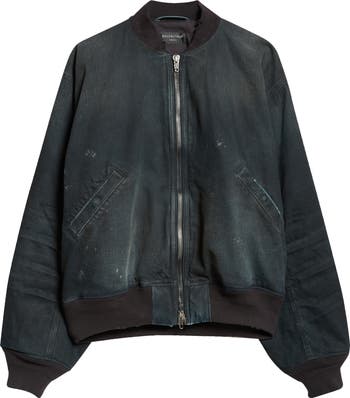 Balenciaga Oversize Distressed Denim Bomber Jacket | Nordstrom