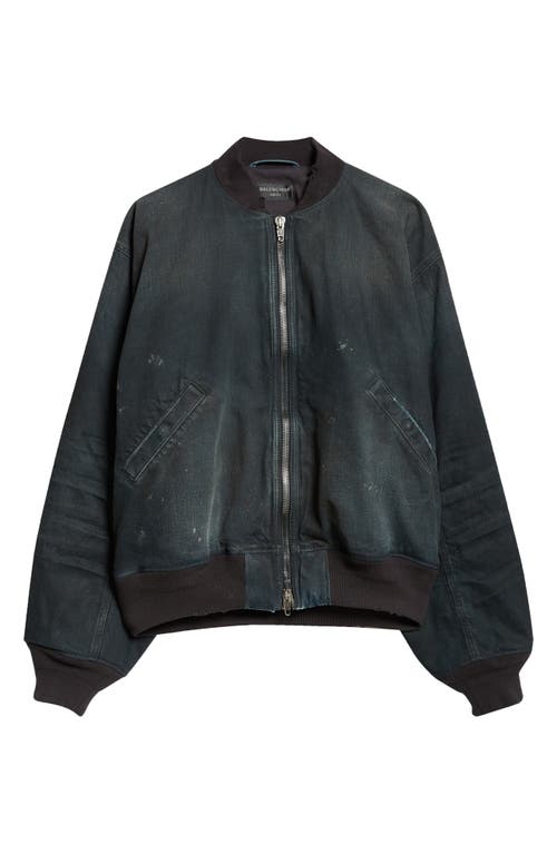 Balenciaga Oversize Distressed Denim Bomber Jacket In 2430 Croc
