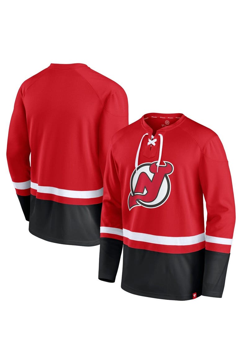 Men's Fanatics Branded Red/Black New Jersey Devils Super Mission Slapshot Lace-Up Pullover Sweatshirt, Main, color, Red