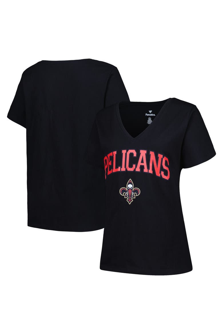 Women's Profile Black New Orleans Pelicans Plus Size Arch Over Logo V-Neck T-Shirt, Main, color, Black