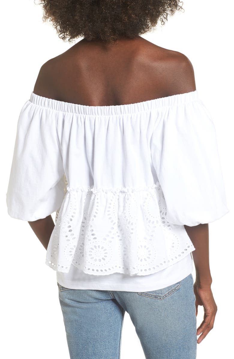 BP. Eyelet Ruffle Off the Shoulder Top, Alternate, color, 