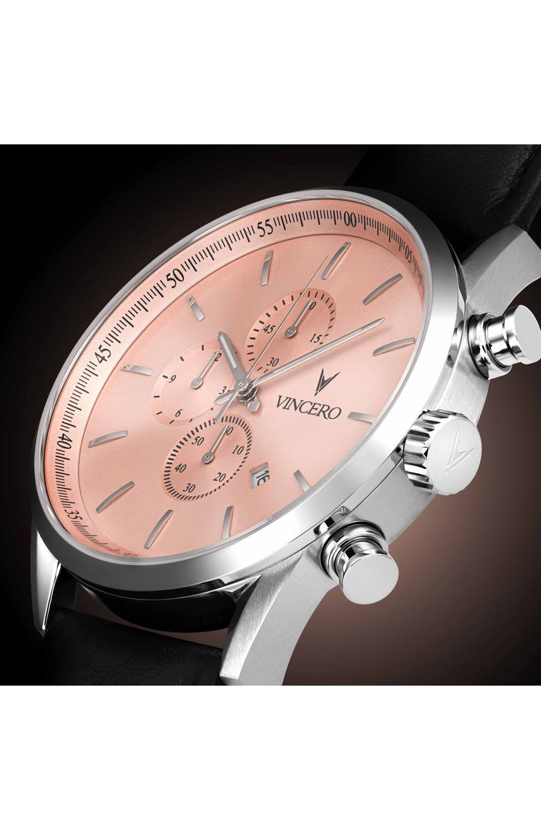Vincero The Chrono S2 Salmon Leather Strap Watch, 43mm, Alternate, color, Salmon