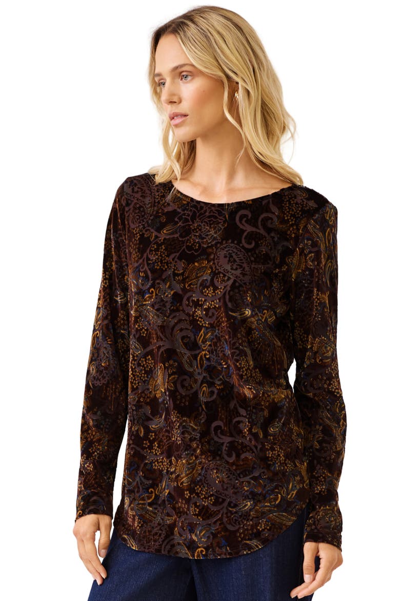Velvet Burnout Shirttail Top, Alternate, color, CHOCOLATE